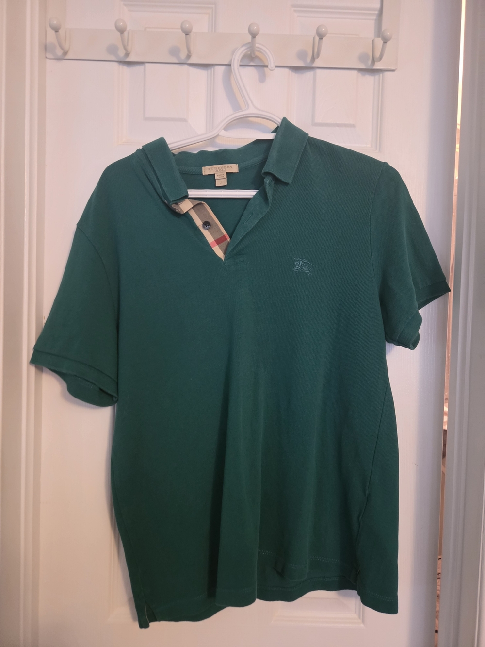 Burberry Green Short-Sleeve Polo with Check Trim
